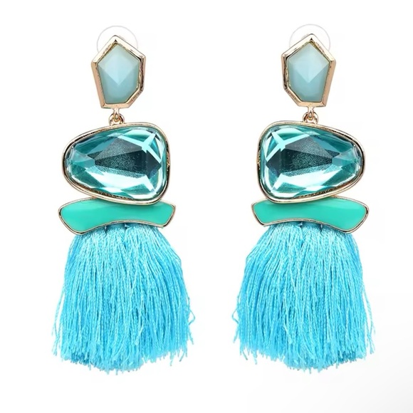 Zara Bold Blue Tassel Earrings - Picture 1 of 4